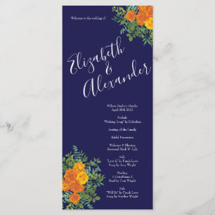 Orange Rose Navy Blue Wedding Menu