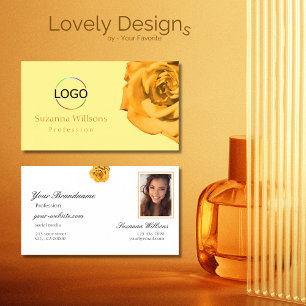Orange Rose on Plain Peach White with Logo Photo Business Card