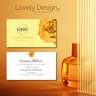 Orange Rose on Plain Peach White with Logo Simple Business Card
