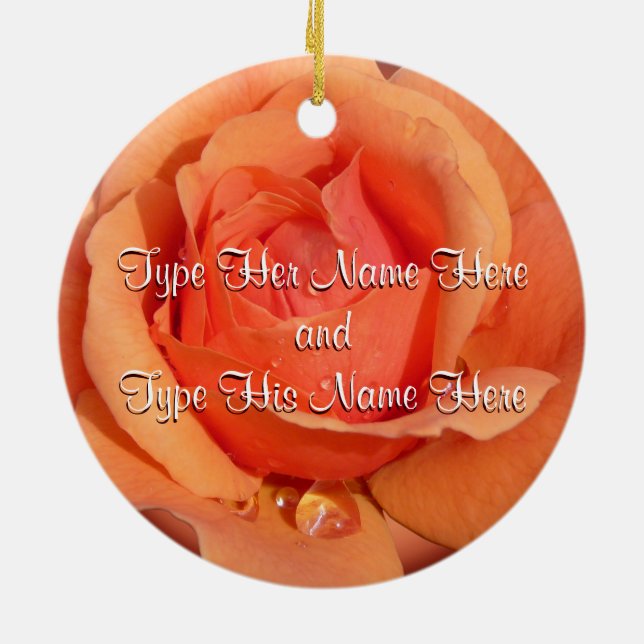 Orange Rose Ornament Personalized Rose Decoration (Back)