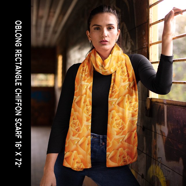 Orange Rose Pattern Chiffon Scarf (Orange Rose Pattern Chiffon Scarf)