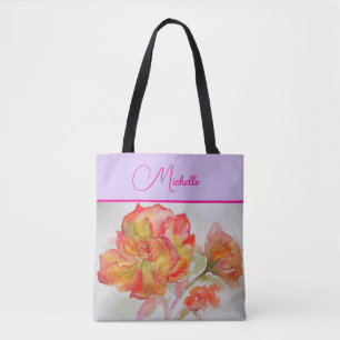 Orange Rose Roses Watercolor Painting Tote Bag