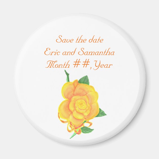 Orange rose, Save the date wedding magnets (Front)