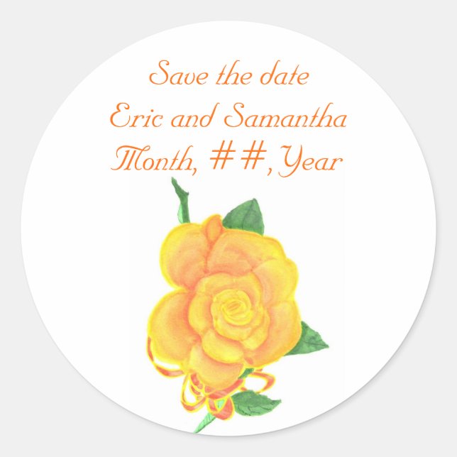 Orange Rose, Save the date Wedding Stickers (Front)