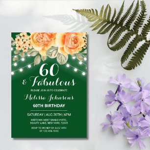 Orange Rose String Lights Green Birthday Invitation