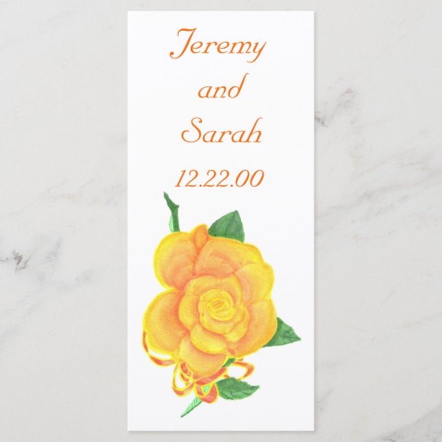 Orange Rose Watercolor Painting, custom menu cards (Front)