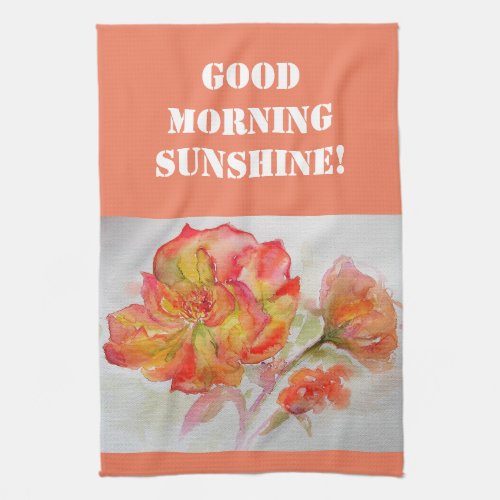 Orange Rose Watercolor Red Yellow Roses Towel