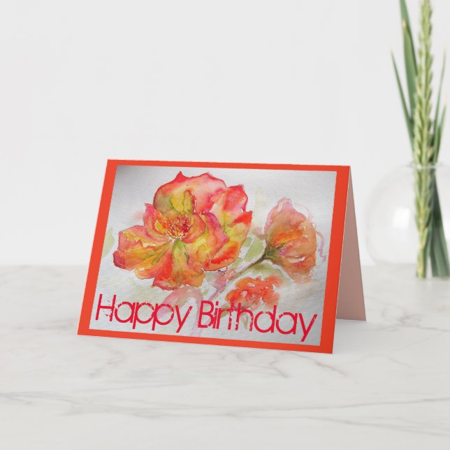 Orange Rose Watercolor Roses floral flowers Card (Front)