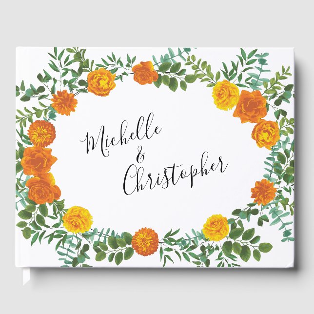 Orange Rose Wedding Elegant Beautiful Guest Book (Front)
