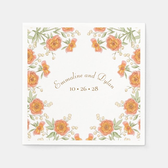 Orange Rose Wedding Napkins (Front)