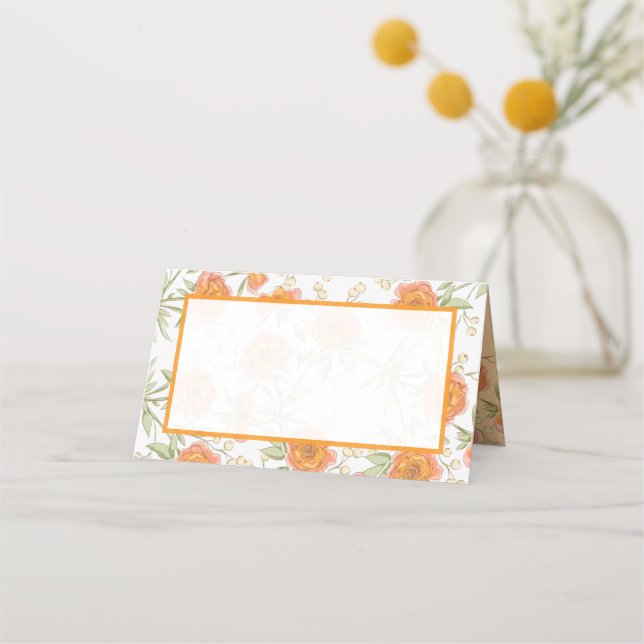 Orange Rose Wedding Place Card (Front)