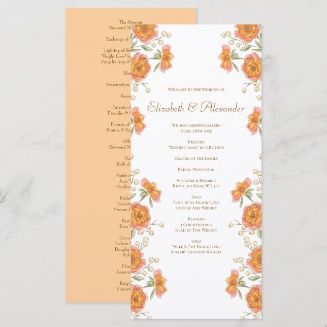 Orange Rose Wedding Programs (Front/Back)