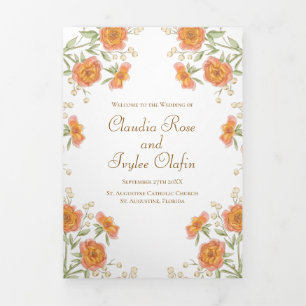 Orange Rose Wedding Programs