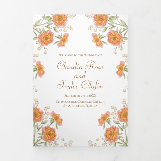 Orange Rose Wedding Programs (Cover)