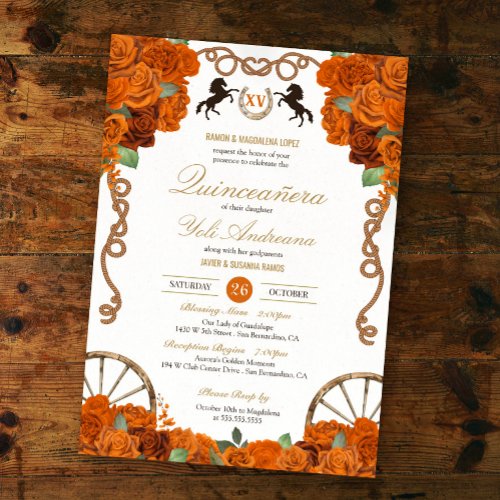 Orange Rose Western Quinceaera Invitation