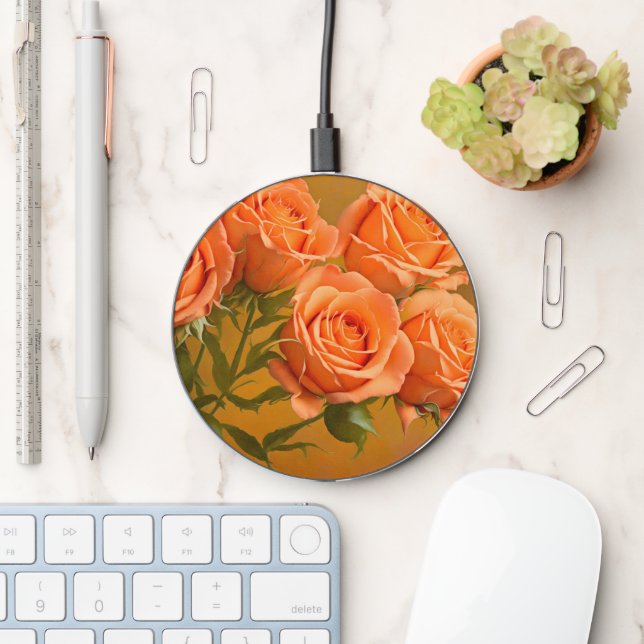 Orange Roses Garden Art Charger (Desk)