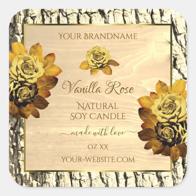 Orange Roses Light Brown Wood Grain Product Labels (Front)