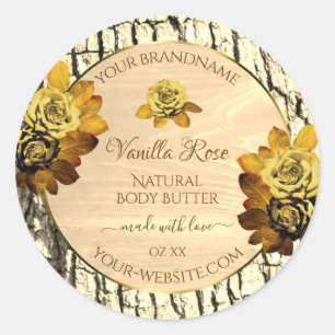 Orange Roses Light Brown Wood Grain Product Labels