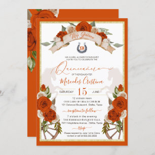Orange Roses Quinceanera Western Charro Invitation
