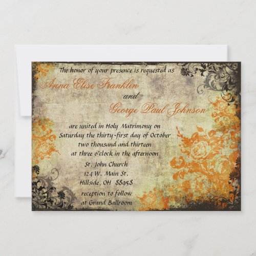 Orange Roses Vintage Wedding Invitation.