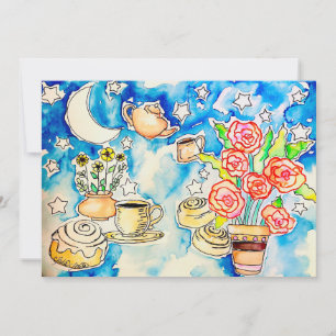 orange roses w/ coffee pots design, starry sky holiday card