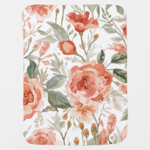 Orange Roses Watercolor Botanical Coral Floral Baby Blanket