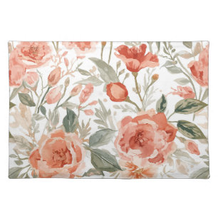 Orange Roses Watercolor Botanical Coral Floral Cloth Placemat
