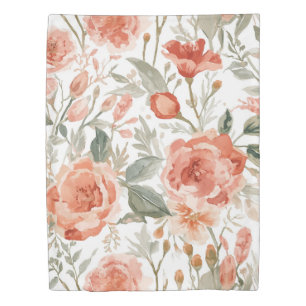 Orange Roses Watercolor Botanical Coral Floral Duvet Cover