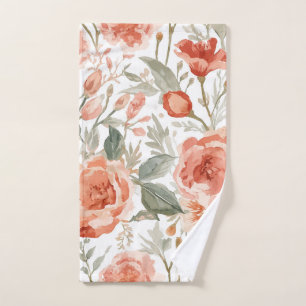 Orange Roses Watercolor Botanical Coral Floral Hand Towel
