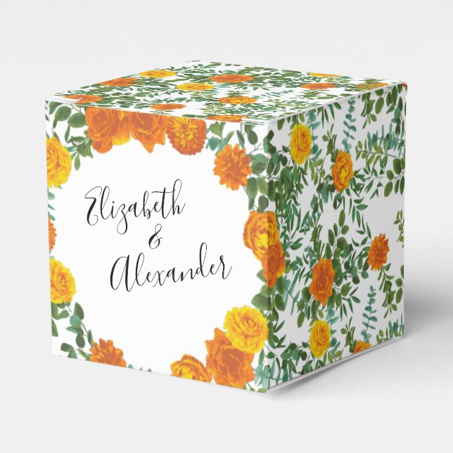 Orange Roses Wedding Floral Modern Favor Boxes (Front Side)