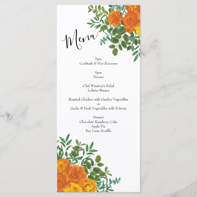 Orange Roses Wedding Floral Modern Menu (Front)