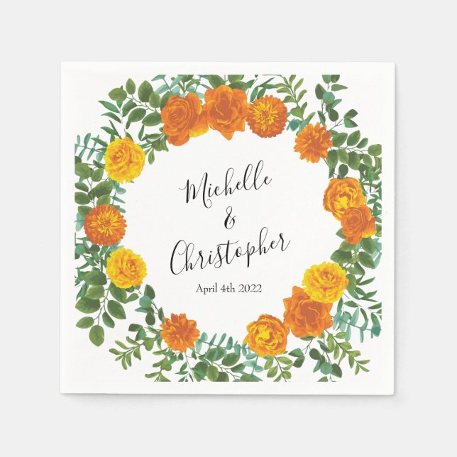 Orange Roses Wedding Floral Modern Napkins (Front)