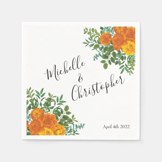 Orange Roses Wedding Floral Modern Napkins (Front)