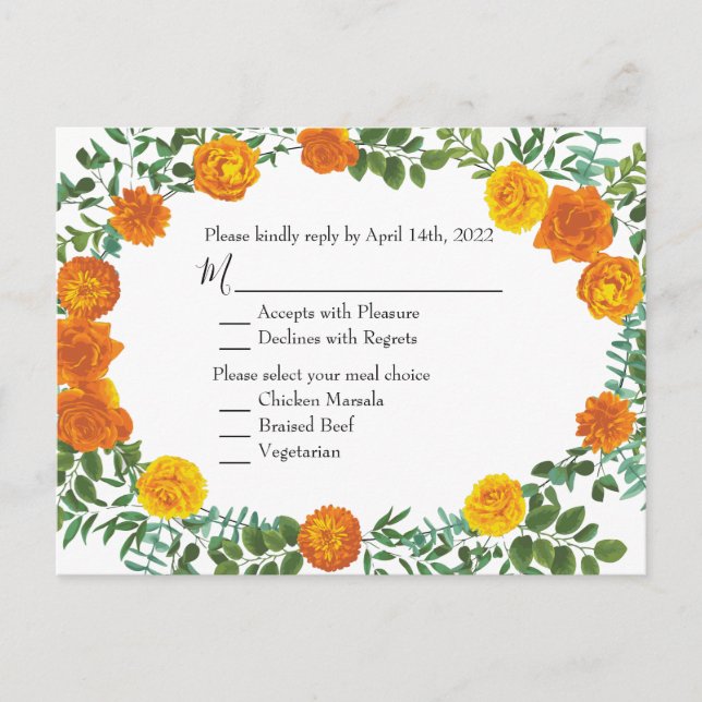 Orange Roses Wedding Floral Modern Postcard (Front)