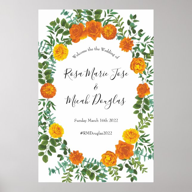 Orange Roses Wedding Floral Modern Poster (Front)