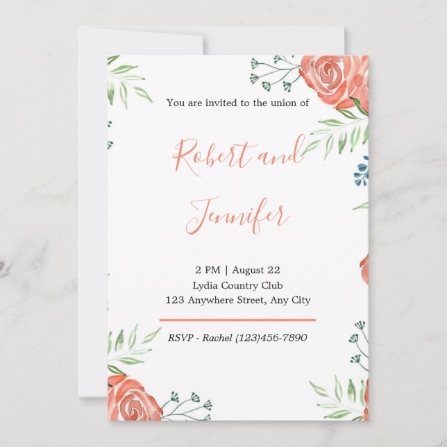 Orange Roses Wedding Invitation (Front)