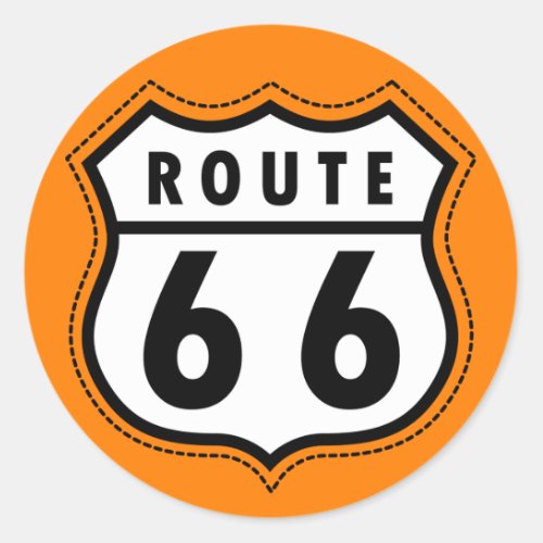 Orange Route 66 Road Sign Classic Round Sticker