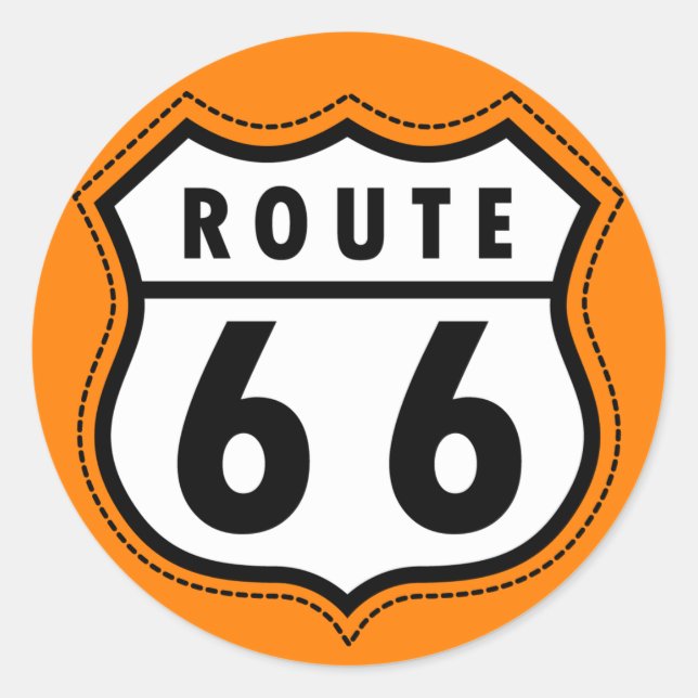Orange Route 66 Road Sign Classic Round Sticker (Front)