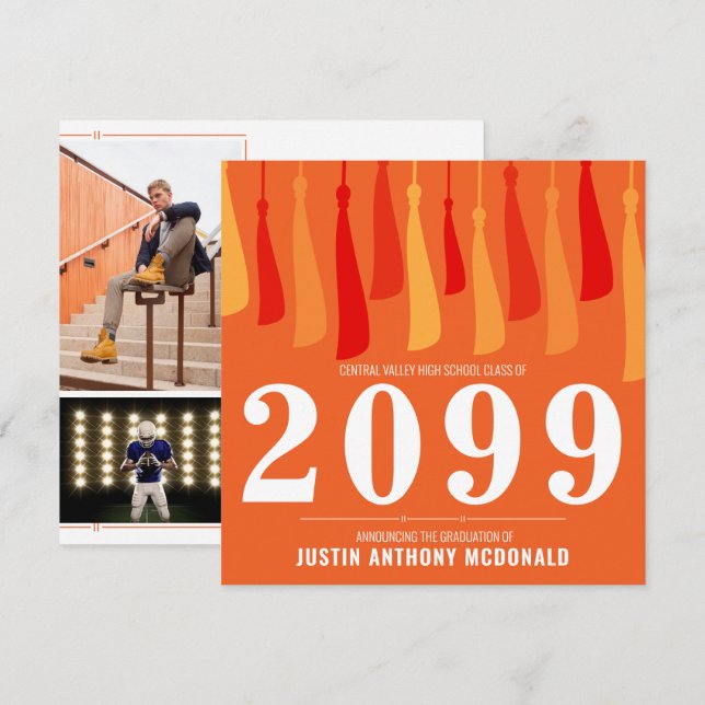 Orange Row of Tassels Two-Photo Graduation Invitation (Front/Back)