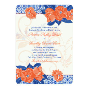 Blue And Orange Wedding Invitations Zazzle Orange Royal Blue Fl Wedding Invitation