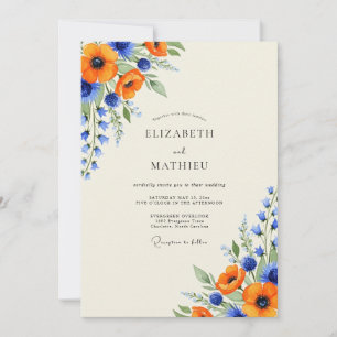 Orange Royal Blue Luminous Wildflower Wedding Invitation