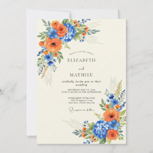 Orange Royal Blue Majestic Summer Wedding Invitation