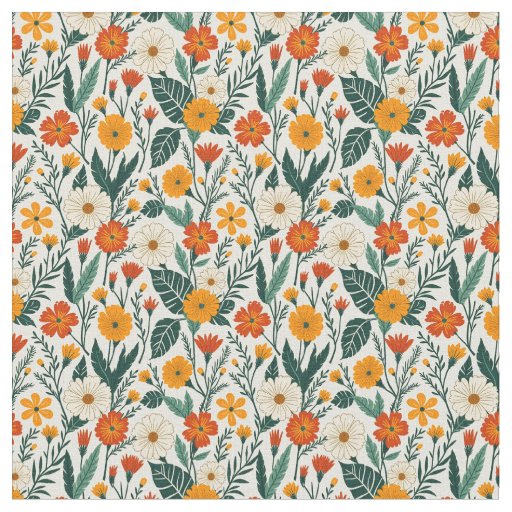 Orange Russet and Cream Floral Fabric