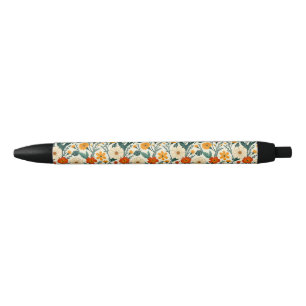 Orange Russet and Cream Floral Pen