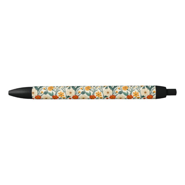 Orange Russet and Cream Floral Pen (Front)