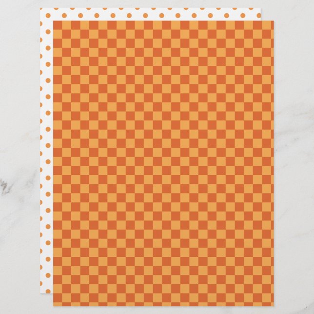 Orange/ Rust Checkerboard & Polka Dots  Scrapbook (Front/Back)