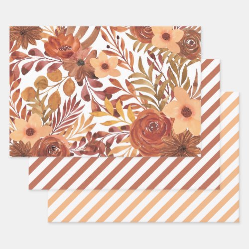 Orange Rust Fall Autumn Watercolor Floral   Wrapping Paper Sheets