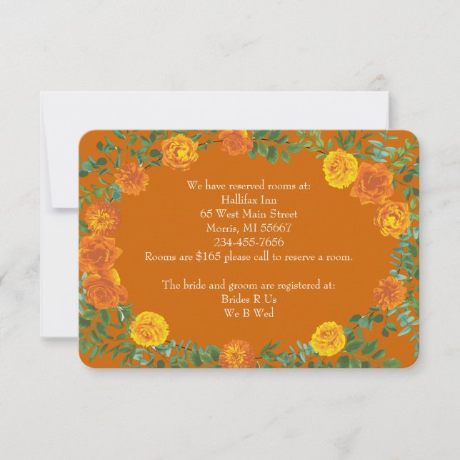 Orange & Rust Fall Peony Rose Information Invitation (Front)