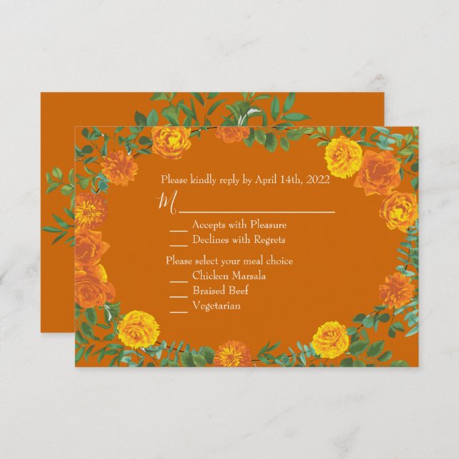 Orange & Rust Fall Peony Rose Invitation Reply (Front/Back)
