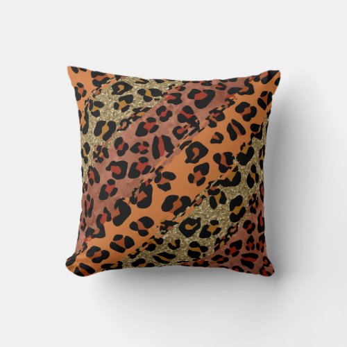  Orange Rust Glitter Leopard Animal Pattern Throw Pillow